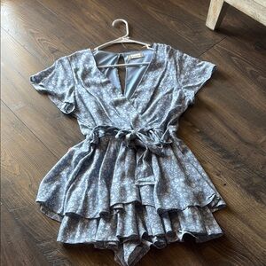 Floral Blue Ruffle Romper